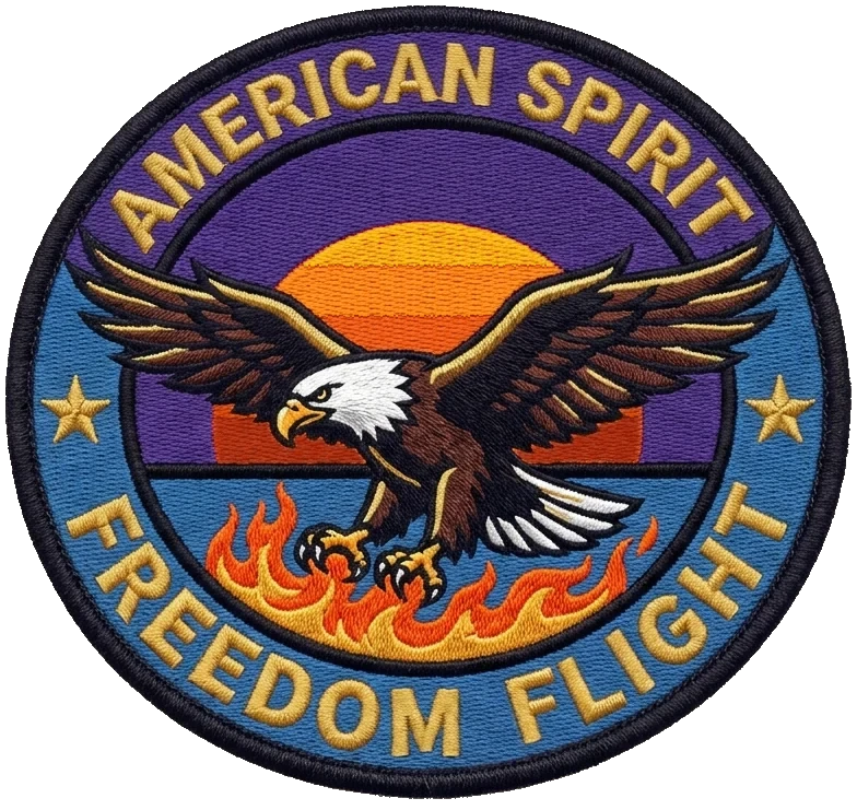 Embroidered bald eagle patch design with a merrowed border
