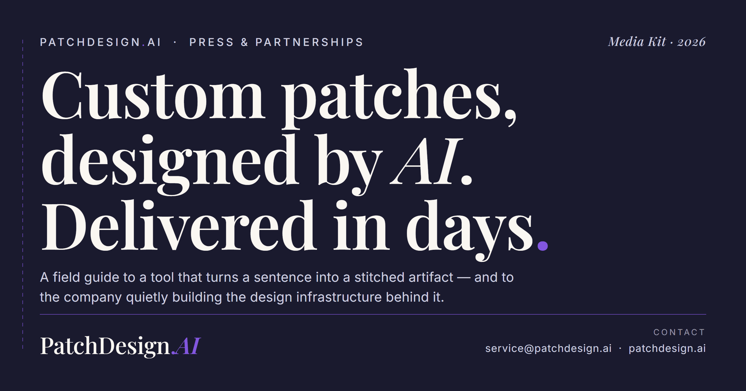 PatchDesign.AI press & partnerships media kit — cover
