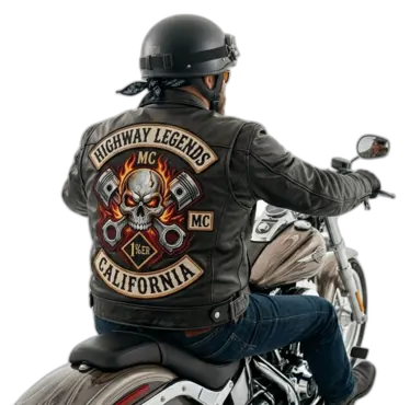 Bike club rider with Highway Legends back patch