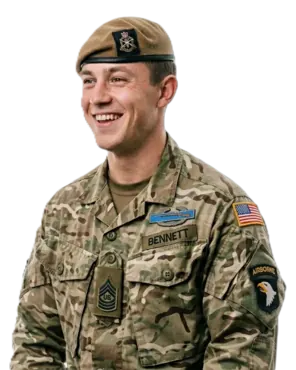 US Army Airborne soldier with 101st Airborne and US flag patches