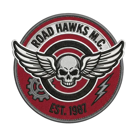 Road Hawks MC — winged skull crest patch (est. 1987)