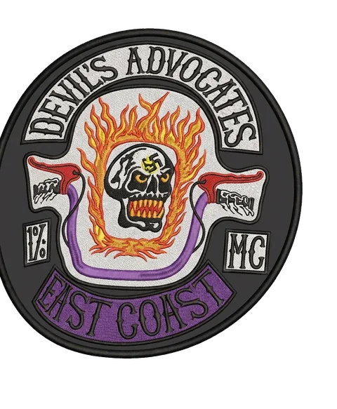 Devils Advocates East Coast MC — flaming skull rocker patch