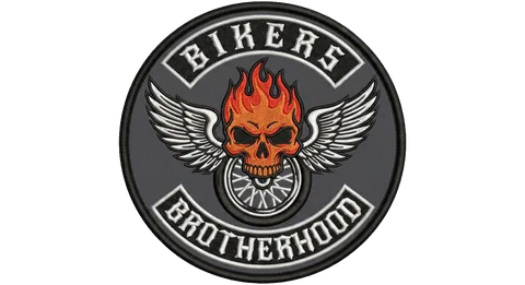Bikers Brotherhood — flaming skull and wheel back patch