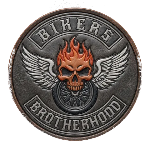 Bikers Brotherhood — leather-style flaming skull crest patch