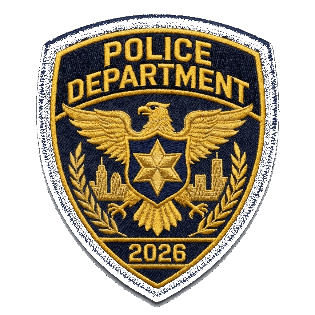Custom law enforcement department shoulder patch — shield design — custom embroidered patch designed with AI on PatchDesign.AI