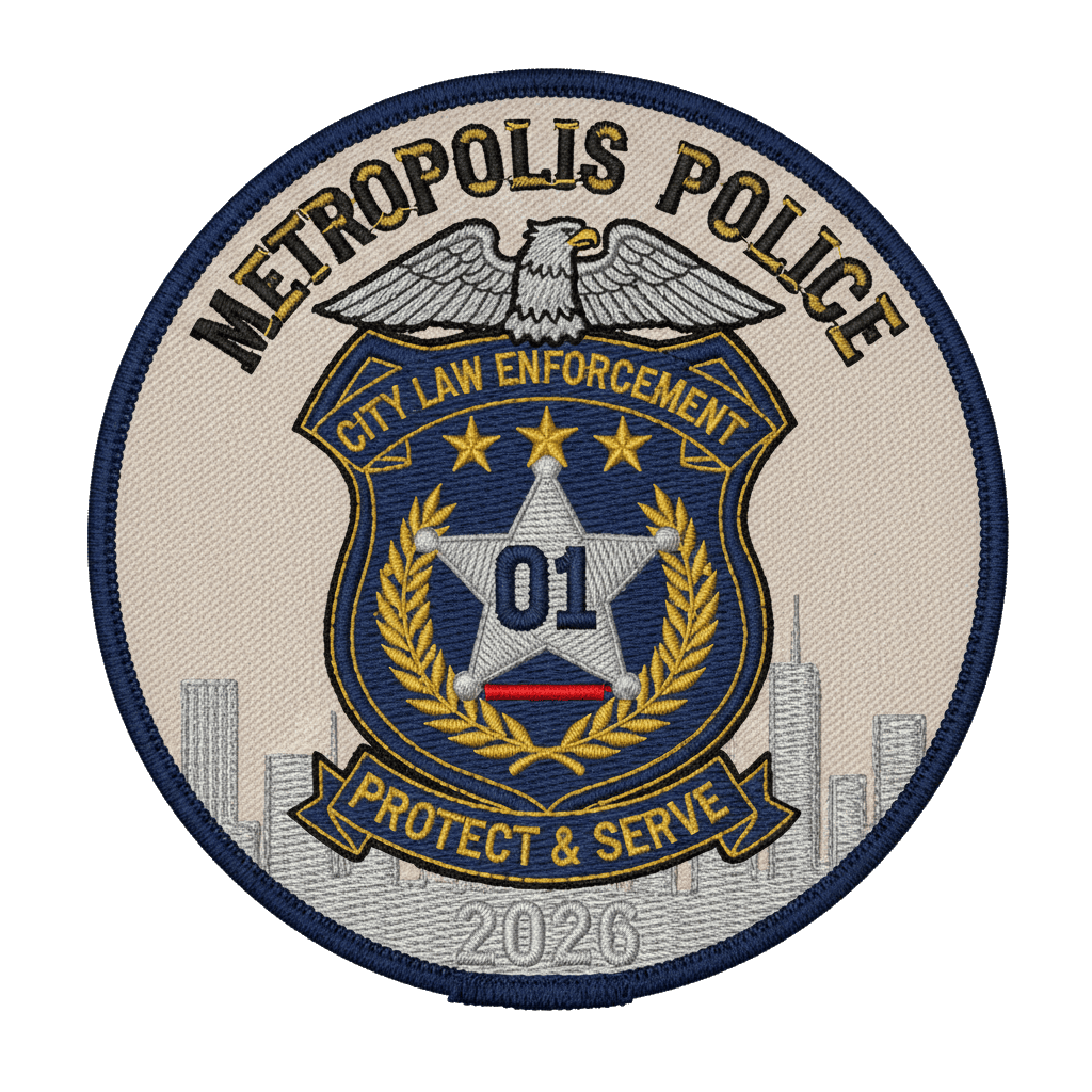 Custom police department embroidered patch — badge crest with department name — custom embroidered patch designed with AI on PatchDesign.AI