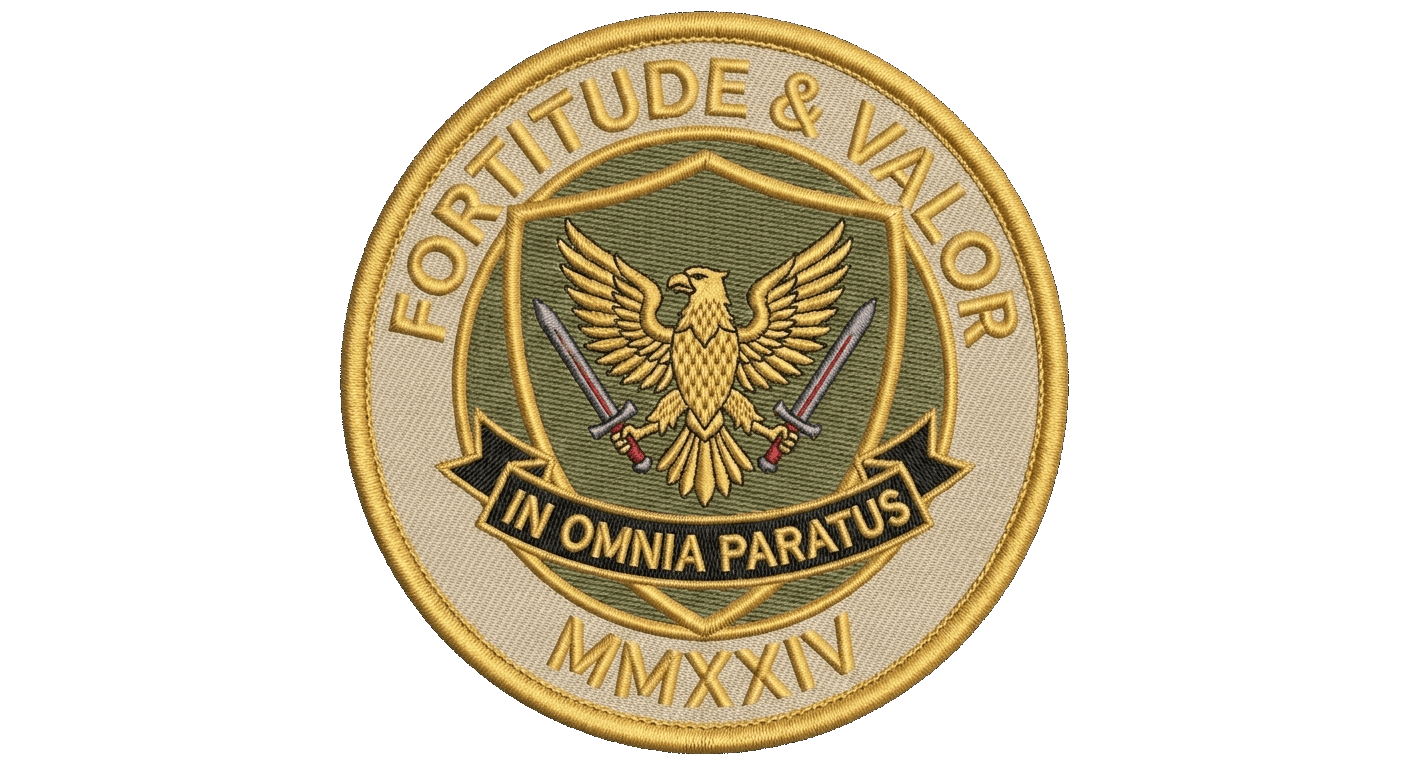 Custom security force patch — tactical unit crest with bold typography — custom embroidered patch designed with AI on PatchDesign.AI
