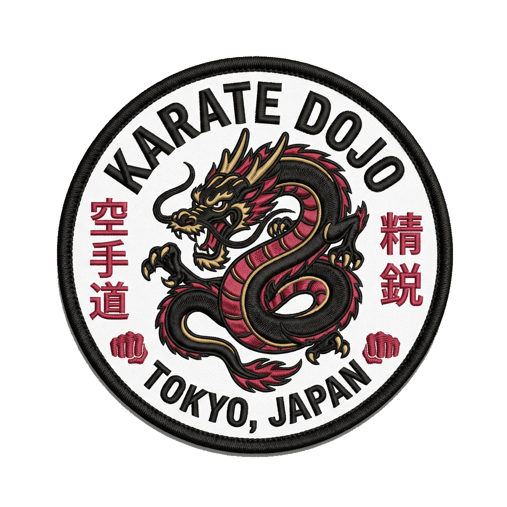 Modern martial arts club patch — bold crest design for dojo or academy — custom embroidered patch designed with AI on PatchDesign.AI