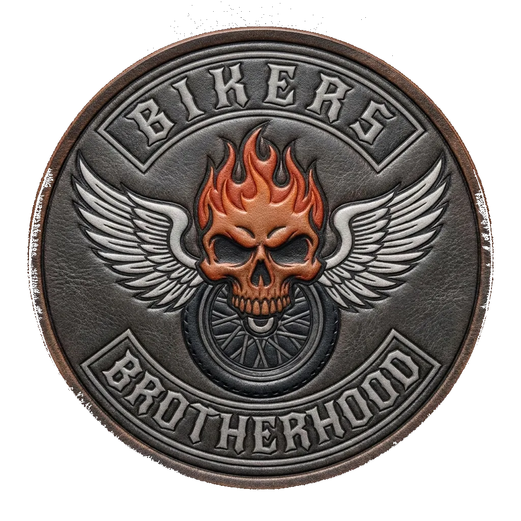 Custom motorcycle ministry patch — cross-and-wheel crest design — custom embroidered patch designed with AI on PatchDesign.AI