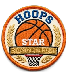 Hoops basketball embroidered patch - youth team design with lettering