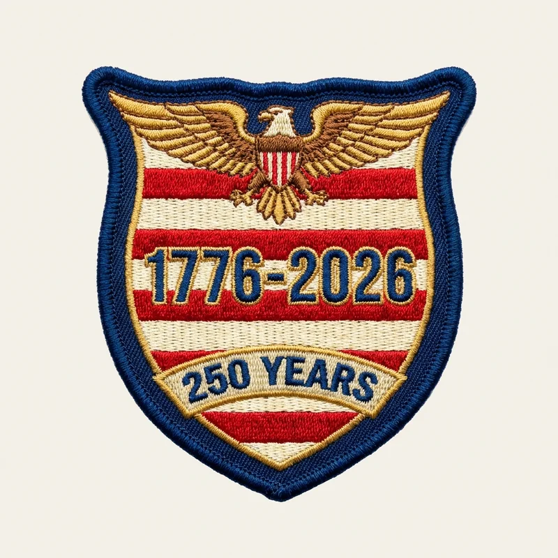 Example custom 1776–2026 patch 2 designed with AI on PatchDesign.AI