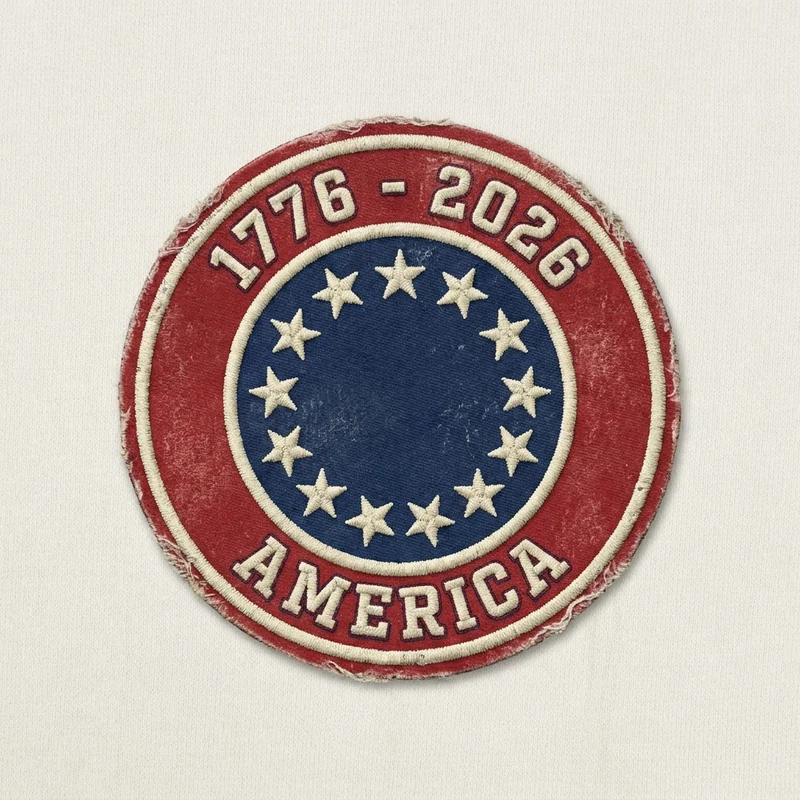 Example custom 1776–2026 patch 3 designed with AI on PatchDesign.AI