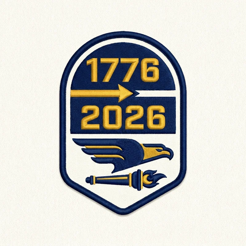 Example custom 1776–2026 patch 4 designed with AI on PatchDesign.AI