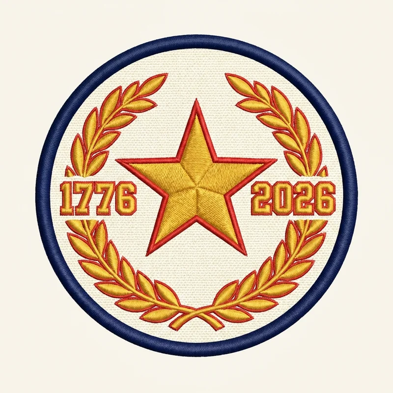 Example custom 1776–2026 patch 1 designed with AI on PatchDesign.AI