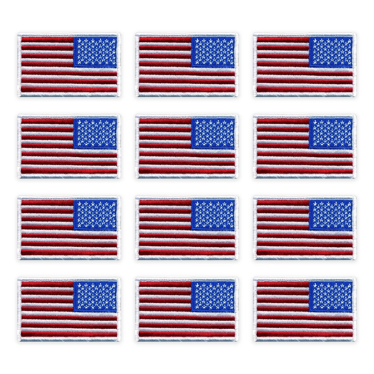 Twelve Cadenza reverse american flag patch, white border patches shown as a full grid